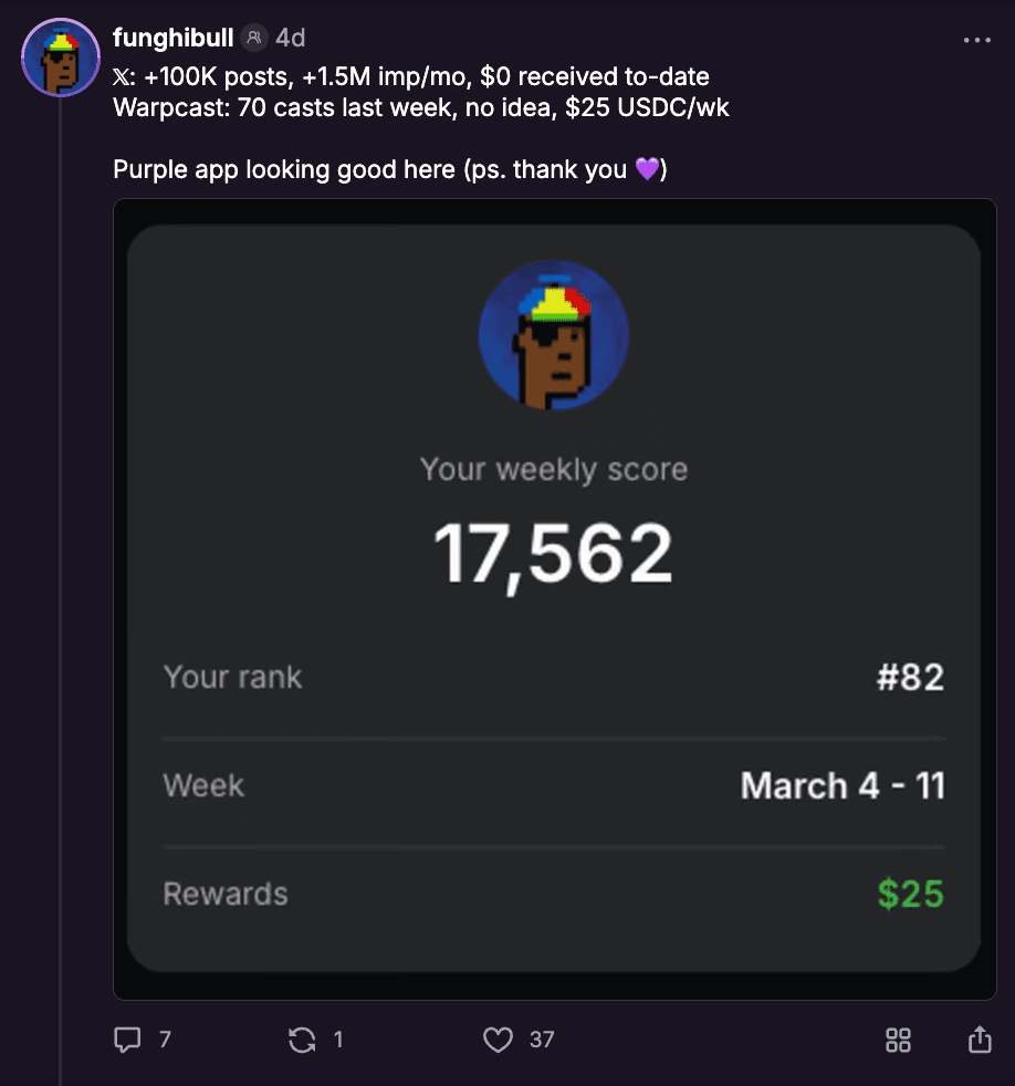 Funghibull's earnings on Farcaster